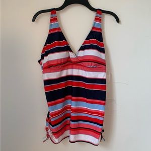Liz Claiborne Striped Ruched Sides Tankini Top